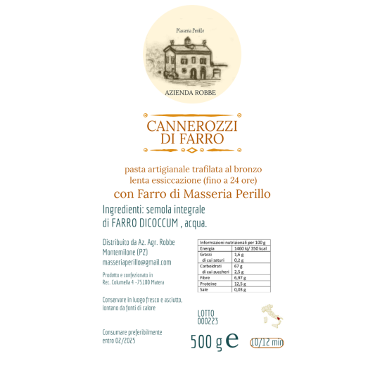 Pasta artigianale integrale di farro - cannerozzi - 500gr