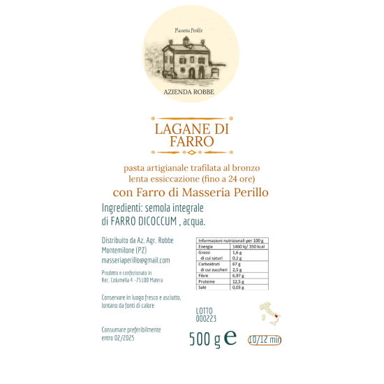 Pasta artigianale integrale di farro - lagane - 500gr Pasta artigianale integrale di farro - lagane - 500gr