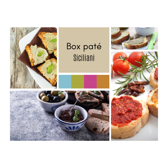 Box di paté siciliani composto da 4 paté diversi da 200gr ciascuno Box di paté siciliani composto da 4 paté diversi da 200gr ciascuno