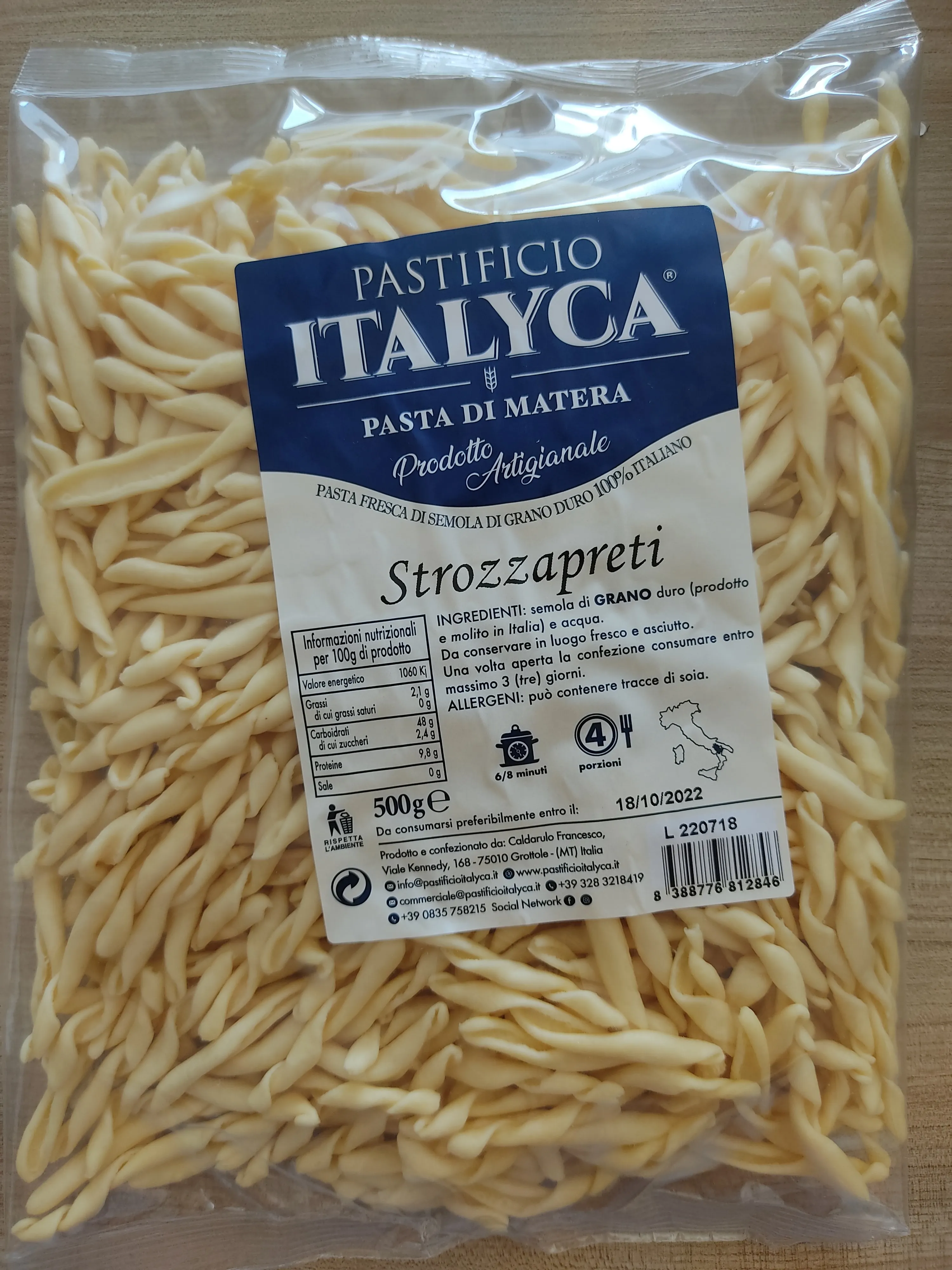 Strozzapreti pasta fresca artigianale biologica 100% italia